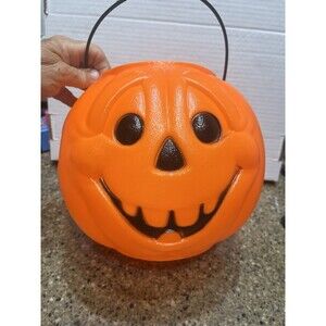 Vintage GENERAL FOAM Blow Mold Pumpkin Candy Treat Bucket Halloween